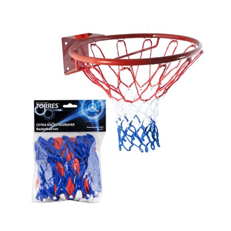Купить Сетка баскетбольная Torres, нить 4 мм, бело-сине-красная в Ноябрьске 